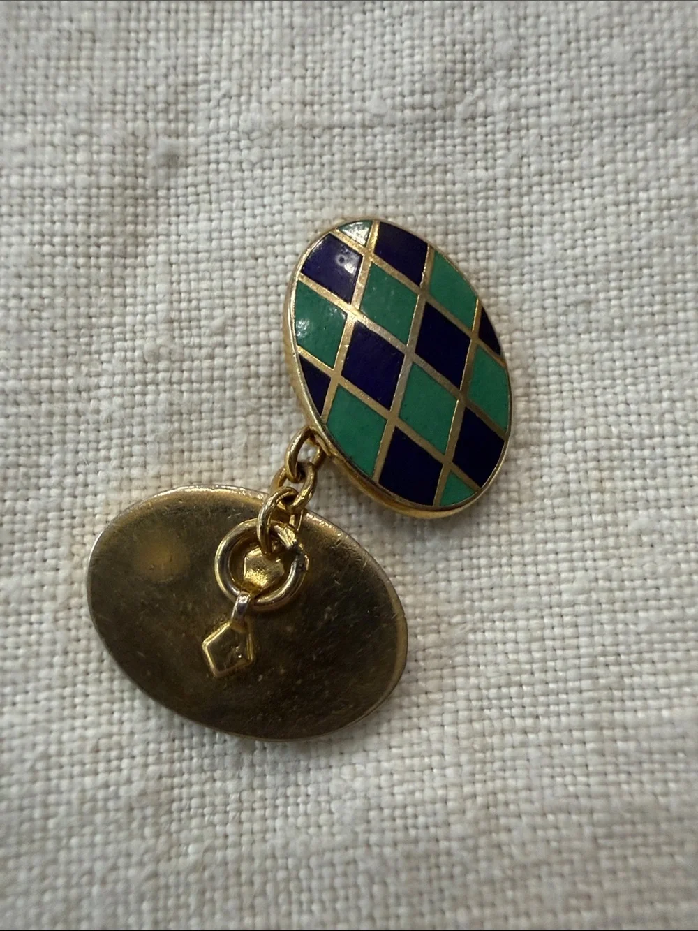 Vtg Benson and Clegg Oval Cufflink, Green and Navy Enamel, NOTE: ONLY ONE (1)